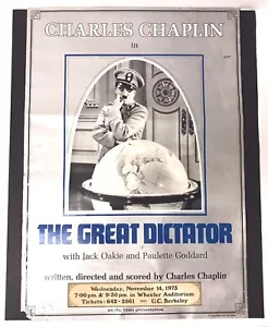 Charlie Chaplin The Great Dictator Movie Poster ~ U.C. Berkeley ~ 1973 - Picture 1 of 1