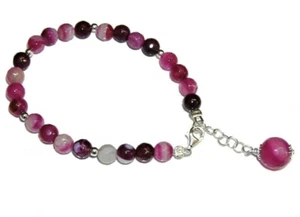 Agate Faceted Pink Fuchsia Bracelet and Agate Pendant All 925 Sterling Silver - Picture 1 of 5