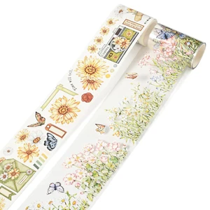 2 Rolls Washi Tapes, PET Floral Tape Set for Crafts Planner, Adhesive Scrapbook - Picture 1 of 7