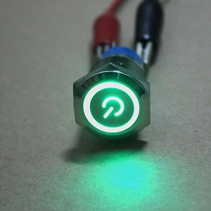 Interruptor pulsador de metal momentáneo 19mm 12v verde LED símbolo de alimentación y ojo angular - Imagen 1 de 4