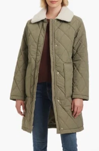 Sanctuary Quilted Coat Puffer w/Removable Faux Shearling Collar Large $220 Sage - Picture 1 of 6