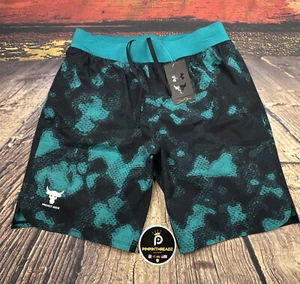 Under Armour Project Rock Shorts Mens LARGE Camo Teal Woven Gym Lifting Jock NWT - Picture 1 of 12