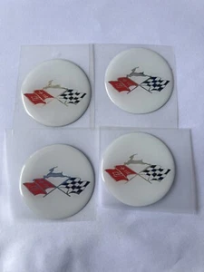 4  EMBLEMS STICKERS WHITE CHEVY IMPALA WHEEL SIZE  1 3/4 OR 44 MM  DIAMETER - Picture 1 of 1