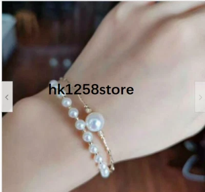 NUEVO 9-10mm AAA Akoya Real Blanco Redondo 4-5mm Pulsera de Perlas 7.5-8" Oro 14k P Foto 1 de 4