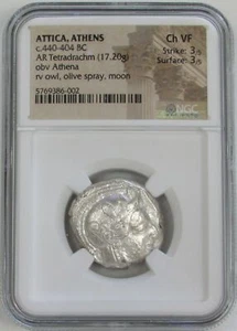 440- 404 BC SILVER ATTICA ATHENS TETRADRACHM ATHENA OWL COIN NGC CH VF 3/5 - Picture 1 of 3
