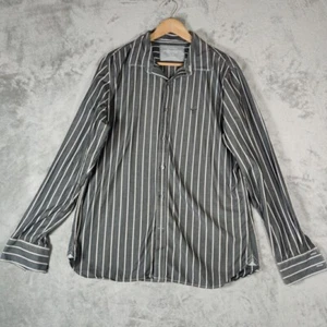 Camisa American Eagle Outfitters Para Hombre Grande Gris Rayas Abotonada Ajuste Vintage - Imagen 1 de 7