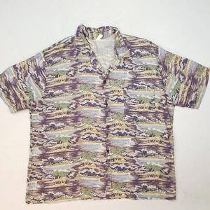 RETRO Vintage Shirt Hawaiian Hula Summer Beach LARGE Purple RELAXED LOOSE Palms - Picture 1 of 8