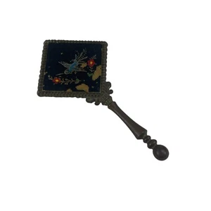 Antique Chinoiserie Tiny Handheld Mirror Ornate Handle & Intricate Bird & Floral - Picture 1 of 3