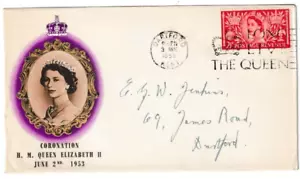 3/6/1953 UK GB FDC -Elizabeth II Coronation - H M The Queen - Dartford Slogan #3 - Picture 1 of 2