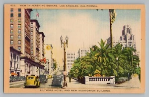 Los Angeles Kalifornien CA Pershing Square Biltmore Hotel Leinen Postkarte 1930-45 - Bild 1 von 2