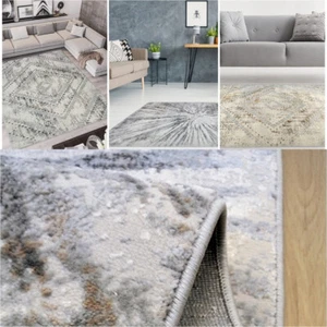 Abstract Living Room Rugs Small Large Bedroom Grey Silver Rug Premium Design - Picture 1 of 10