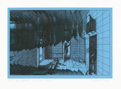 Rudolf Hausner, Nächtlicher Besuch, 1975, handsigniert - Bild 1 von 3