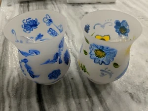 2er Set Windlicht Votivkerzenhalter handbemalt Milchglas Vintage  Flora - Bild 1 von 5