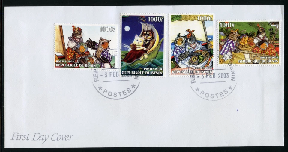 BENIN 2003 OWL & PUSSY CAT PERF SET ON FIRST DAY COVER - Image 1 of 1