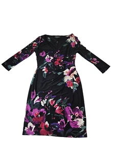 Abito Lauren Ralph Lauren donna 8 nero floreale tubino avvolgente carriera festa - Foto 1 di 21