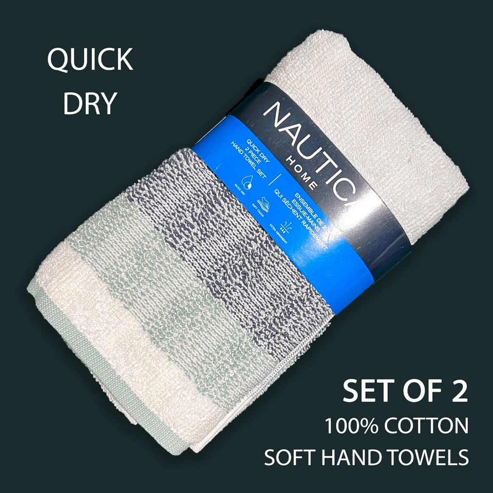JUEGO DE 2 TOALLAS DE MANO NAUTICA HOME azul lago rayas colorblock Foto 1 de 1