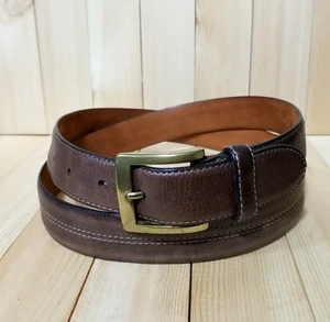 Men's Cole Haan Stitched Brown Leather Belt Brass Buckle Size 42 A34638 - Picture 1 of 11