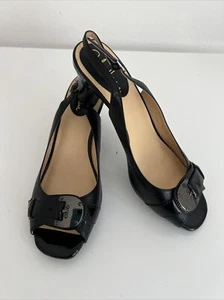 New $135 Cole Haan Air Ivette Sling Back Peep Buckle Black Leather Heels 8.5 SB - Picture 1 of 12