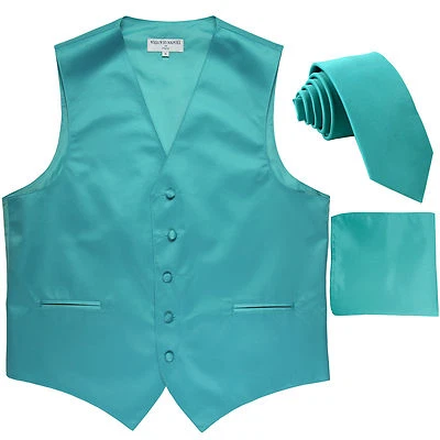 New Men's Aqua blue formal vest Tuxedo Waistcoat_2.5" necktie & hankie wedding - Image 1 of 4