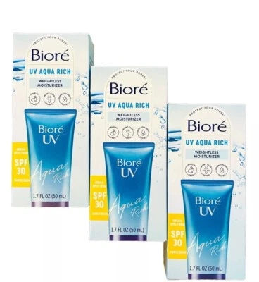 3pk Bioré UV Aqua Rich SPF 30 Moisturizing Sunscreen Hyaluronic Acid 7/26 - Image 1 of 4