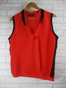 David Lawrence womens top blouse shirt red black trim silk 14 v-neck - Picture 1 of 11