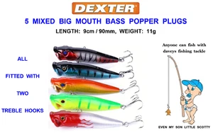 5 MIXED DEXTER BIG MOUTH BASS SURFACE POPPER PLUGS SEA FISHING LURES PIKE PERCH - Picture 1 of 6