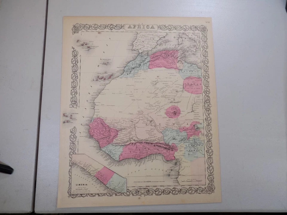 Antiguo mapa del Atlas de Colton de 1855 / NOROESTE DE ÁFRICA Y LIBERIA Foto 1 de 1