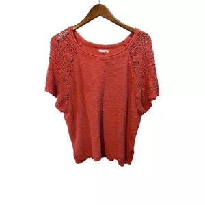Boho Orange Maurices Women's Size Large Short Sleeve Crochet Sweater Fall - Picture 1 of 5