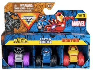 Monster Jam Marvel Series 1 Minis 3-Pack 1:87 Scale Black Panther Captain Iron - Picture 1 of 6