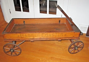 ANTIQUE WOODEN 'BADGER COASTER" WAGON, Ca. 1920 - Picture 1 of 19