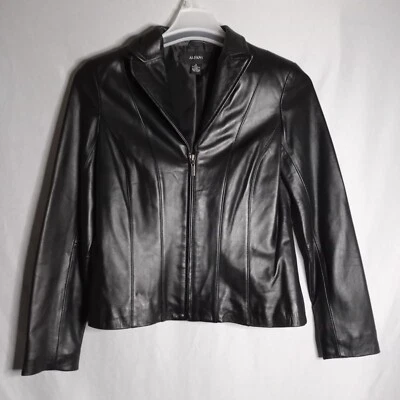 Chaqueta Alfani para mujer pequeña de cuero negro mantecoso con cremallera completa forrada hasta la cintura Foto 1 de 4