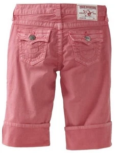 $97 NEW True Religion Jeans Big Kids US 7 Girls Sophie Pink Roll Up Capri Shorts - Picture 1 of 4