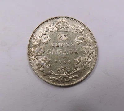 Canada King George V Silver 25 Cents 1934 VF-XF VERY SCARCE - Image 1 of 2