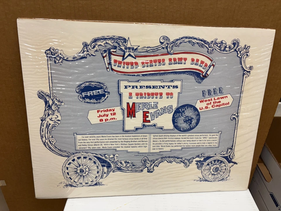 VINTAGE UNITED STATES ARMY BAND CONCERT POSTER MERLE EVANS - CIRCUS WAGON 15X20 - Image 1 of 1