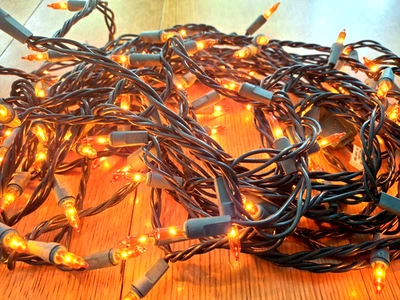 Luces de Halloween, 100 unidades naranja certificado UL interior/exterior 45 ft usado prueba funciona Foto 1 de 4