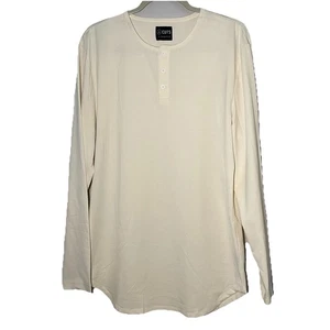 New Cuts Clothing Elongated Long Sleeve Henley T-Shirt Men Size L Stretch Ivory - Picture 1 of 10