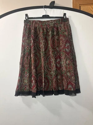 Saia plissada Harold’s tamanho 4 seda paisley cores outono com subjacência preta transparente - Imagem 1 de 4