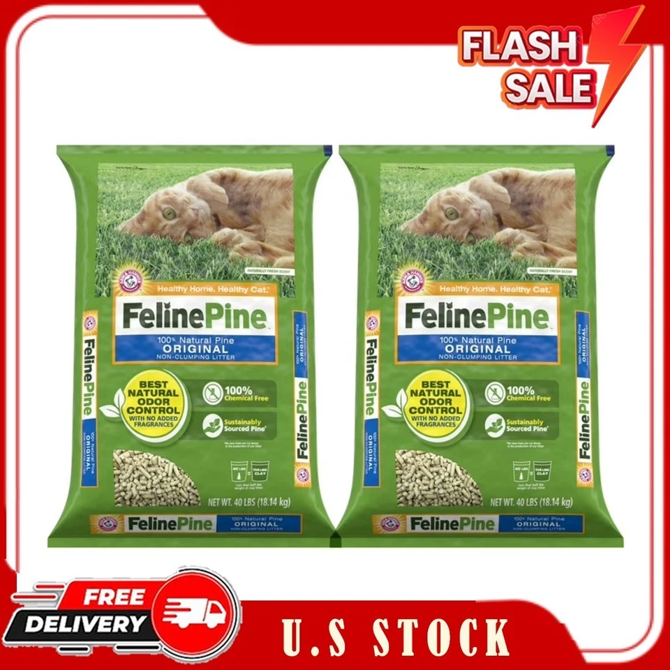 Paquete de 4 arena original para gatos de pino felino, 40 lb Foto 1 de 4