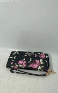 Anne Klein Womens Black Floral Print Leather Accordion Zip-Around Wallet - Picture 1 of 7