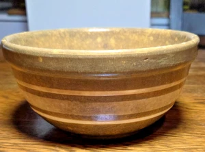 Vintage Steinzeug Schüssel 7" braun weiß Streifen überzogen verschachtelt Bauernhaus - Bild 1 von 5