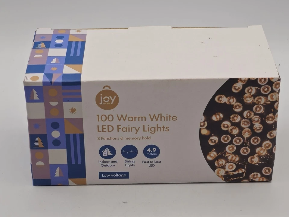 ​Joy for All 100 Warm White LED Fairy String Lights 4.9m Indoor/Outdoor  - Image 1 of 1