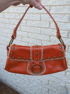BCBGirls Boho Y2K Orange Leather Brass O Ring Small Under The Arm Shoulder Bag - Picture 1 of 20
