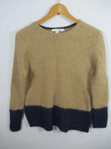 Boden Colorblock Fuzzy Mohair Blend Sweater Women 12 Pullover Tan/Blue - Picture 1 of 7