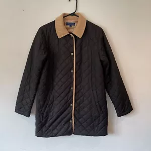 J Mclaughlin Size S Black Quilted Mid Length Snap Front Jacket Contrast Collar - Picture 1 of 7