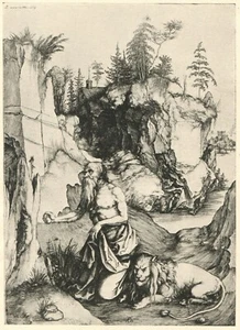 Albrecht Durer print SAINT JEROME penitent religious illustration 1913 wall art - Picture 1 of 3