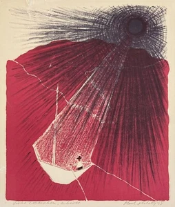 PAUL HOLSBY Fishing in the Moonlight 1955 Signed Lithography SWEDISH ART - Foto 1 di 1