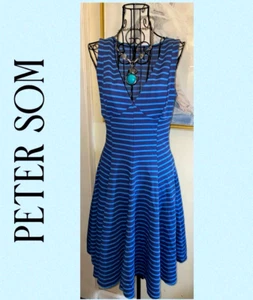 Peter Som, Design Nation blau gestreiftes Strick Fit & Flare ärmelloses Kleid, Größe 2 - Bild 1 von 6