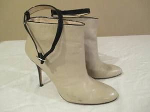 L K Bennett Womens Ankle Strap Boot Cream Leather Sz 39 Some Scuffs 4" Heel - Picture 1 of 12