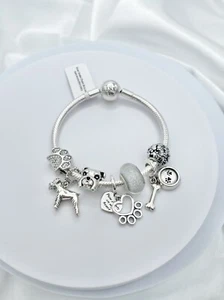 Linx Silver Snake Chain Bracelet with Schnauzer Themed Charms - Picture 1 of 5