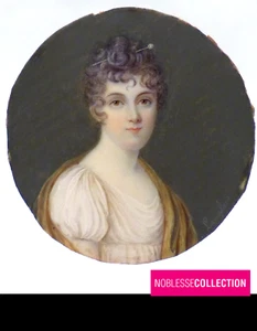 SIGNED LANGLOIS ANTIQUE 19TH FRENCH MINIATURE HAND PAINTED GOUACHE LADY PORTRAIT - Picture 1 of 6